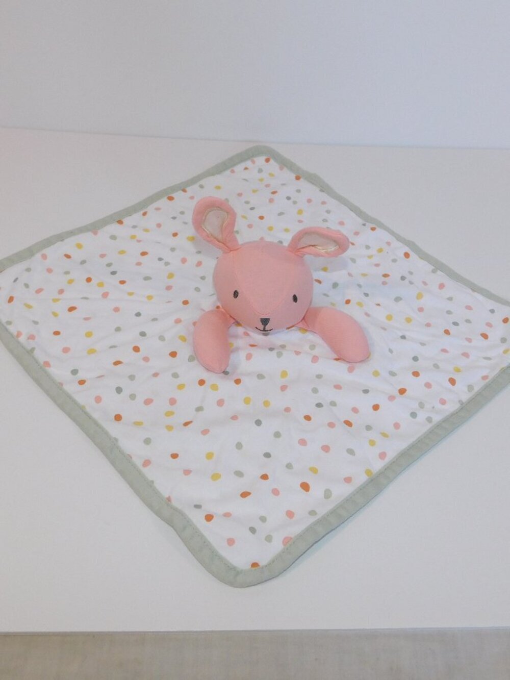 George Bunny Rabbit Security Pink White Polka Dot Blanket Baby Lovey Nunu